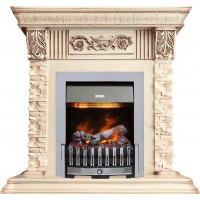 Каминокомплект Luxemburg (каменный) - Сланец/Cлоновая кость с патиной с очагом Danville Chrome FB2