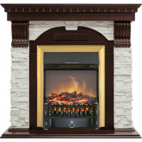 Каминокомплект Dublin угловой - Темный дуб / Сланец белый с очагом Fobos FX M Brass