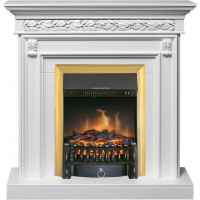 Каминокомплект Valletta - Белый (Ширина 1040 мм) с очагом Fobos FX Brass